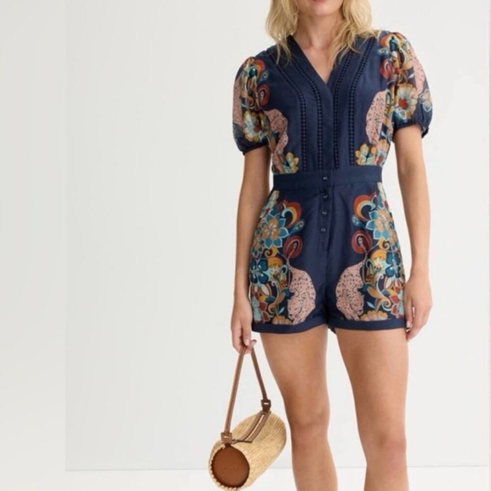 Navy Floral Print Short Jumpsuit